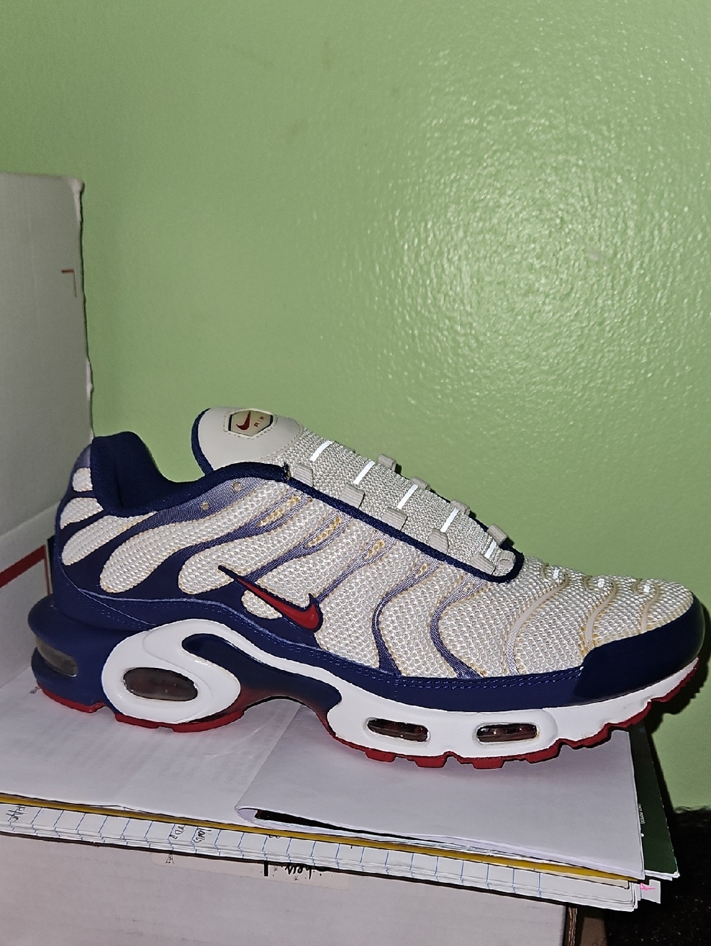 Nike White Navy Red Air Max Plus Running Shoe
